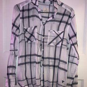 Gray and White Light Flannel Shirt, Size Small